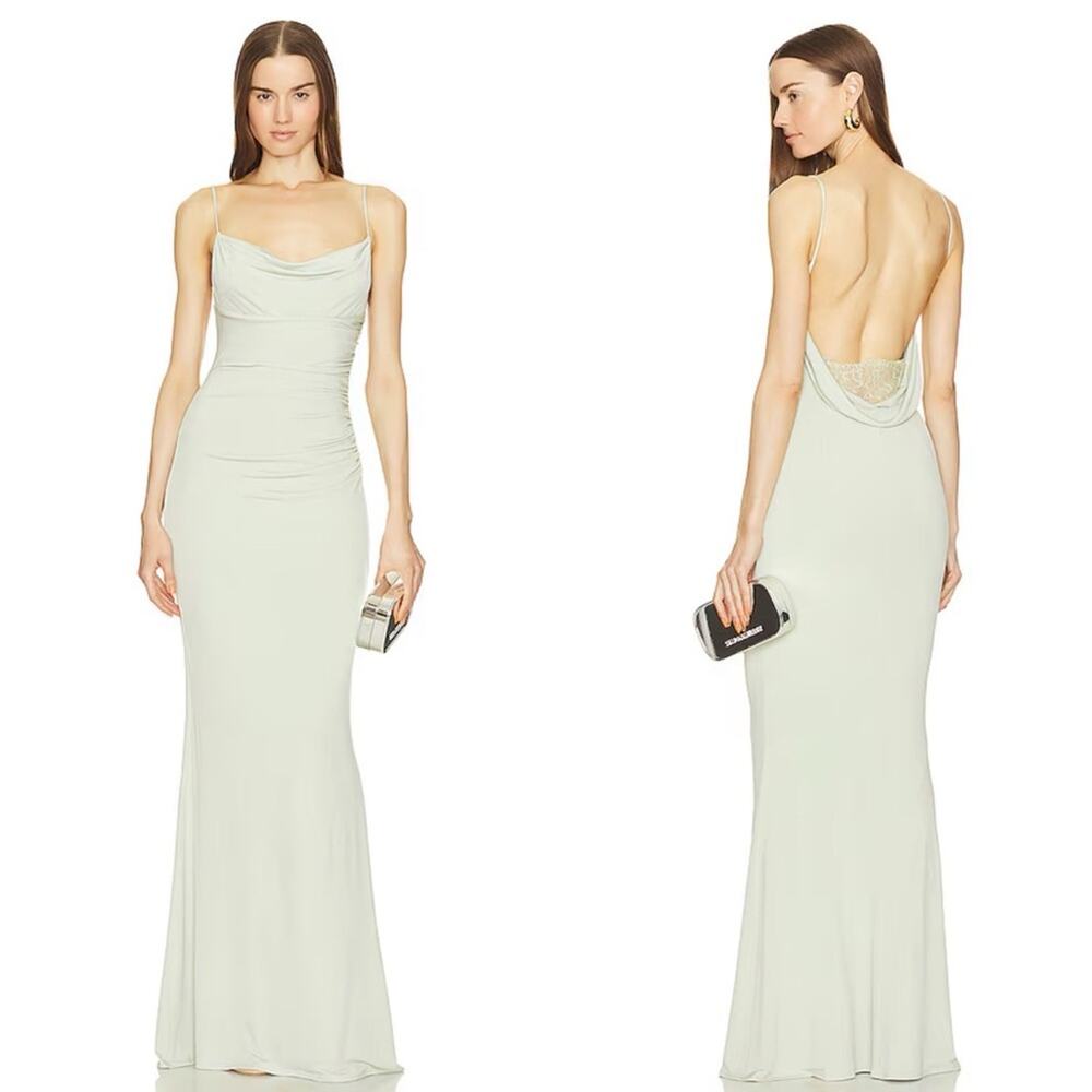 Katie May Sage Green Cowl Neck Lace Back Fitted Formal Event Surreal Gown - XL